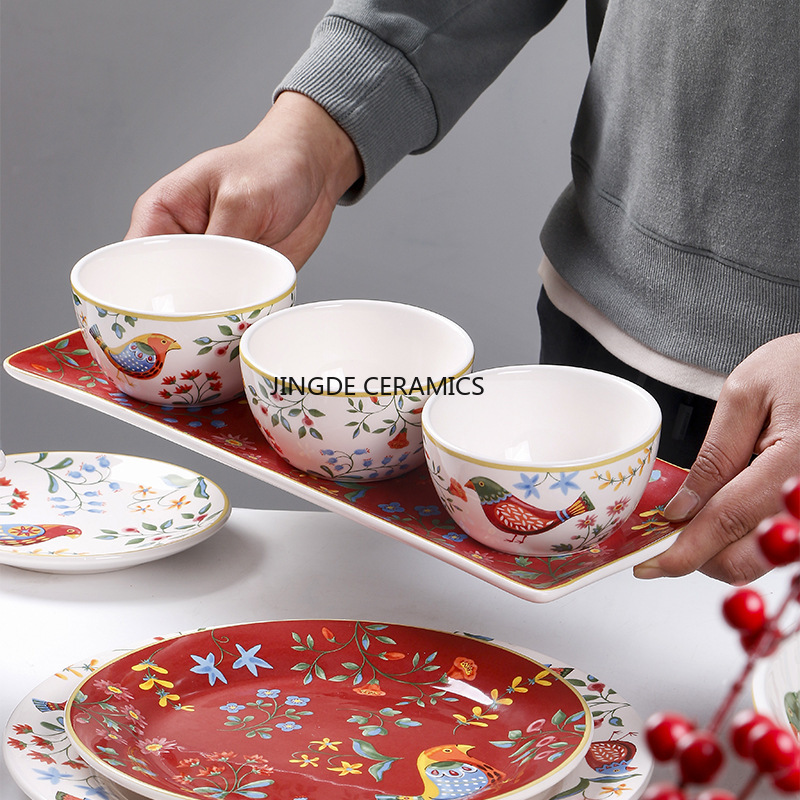 1pc European Ceramic Red Flowe - Dim Sum Basket review and price